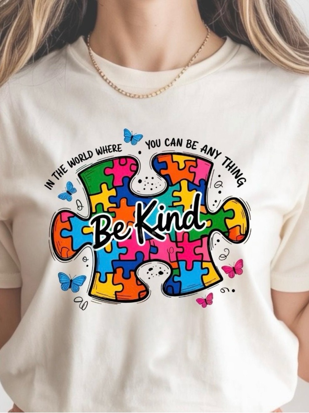 Be Kind Puzzle Piece  T-Shirt - Multicolor